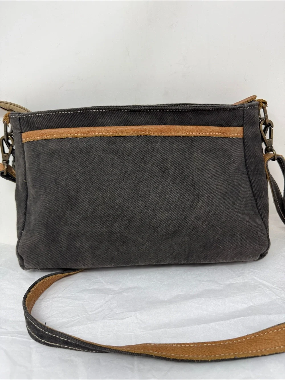 Myra Bag Tedious Upcycled Canvas & Cowhide Small Crossbody Bag Western Boho